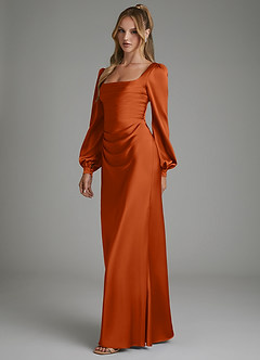 Azazie Brianna Bridesmaid Dresses Burnt Orange Mermaid Corset Stretch Satin Dress image5