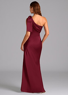Azazie Yuanna Bridesmaid Dresses Burgundy Mermaid One Shoulder Stretch Satin Dress image2