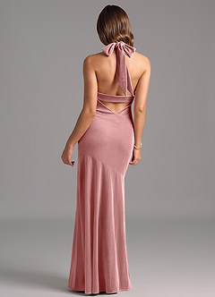 Azazie Drita Robes de demoiselle d'honneur Robe Trapèze en velours Plissée Rose Poussiéreuse image6
