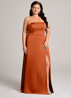 Azazie Wren Brudtärnklänningar Klä av A-Linje i Stretch Satin Axelbandslös Bränd Apelsin Konvertibel image9