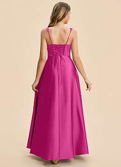 Azazie Azaria Junior Fuchsia A-Line Pleated Stretch Satin Dress image2