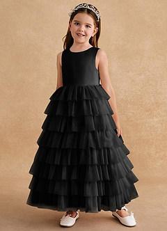 Azazie Twinkle Toes vestidos de niña de las flores Vestido de Negro de Tul de Corte En A con Lazo image2