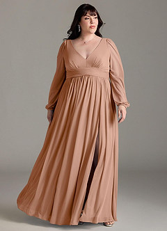 Azazie Norah Brautjungfernkleider A-Linie Lange Ärmel mit V-Ausschnitt Chiffon Kleid Champagner Rosa image6