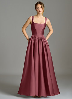 Azazie Verina Bridesmaid Dresses Desert Rose A-Line Pleated Stretch Satin Dress image3