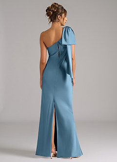 Azazie Capri Bridesmaid Dresses Steel Blue Mermaid One Shoulder Stretch Satin Dress image2
