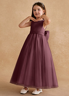 Azazie Cookie Flower Girl Dresses Sangria A-Line Bow Tulle Dress image4