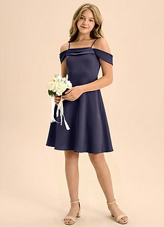 Azazie Anselie Junior Linia A Pofałdowany Satyna elastyczna Mini Młodsza druhna Sukienka image1