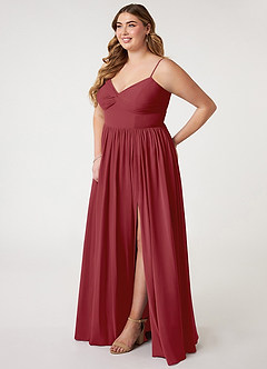Azazie Zeya Bridesmaid Dresses Pomegranate A-Line V-Neck Pleated Chiffon Dress image8