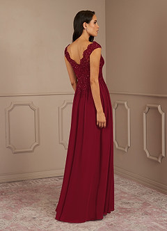 Azazie Amethyst vestidos de madre de la novia Vestido de Borgoña de Gasa de Corte En A con Lentejuelas Cuello V image5