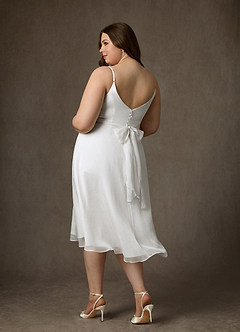 Azazie Kali Wedding Dresses Diamond White A-Line V-Neck Pleated Crinkle Chiffon Dress image8