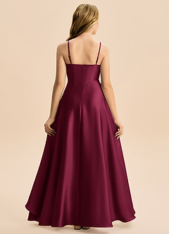 Azazie Eirlys Junior Burgundy A-Line Pleated Stretch Satin Dress image2