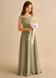 Azazie Puppy Girls Formal Abiti da Ragazza di Fiori Abito A-Line in Chiffon Plissettato Verde Muschio image1