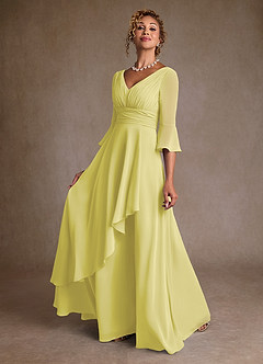 Azazie Eire Mother of the Bride Dresses Lemon Sorbet A-Line Pleated Chiffon Dress image3