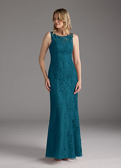 Azazie Whilhelmina Final Sale Ink Blue Mermaid Lace Chiffon Dress image5