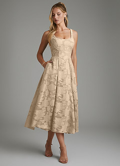 Azazie Isabella Brautjungfernkleider A-Linie Korsett Blumen-Burnout Kleid Champagner image4