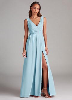 Azazie Tanicia Robes de demoiselle d'honneur Robe Trapèze en Mousseline de soie Plissée Bleu Ciel image4