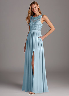 Azazie Elly Bridesmaid Dresses Sky Blue A-Line Lace Scoop Neck Chiffon Dress image1