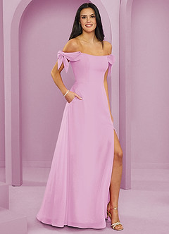 Barbie ♥ Azazie Vestidos de damas de honor Vestido de Rosa Caramelo de Gasa de Corte en A Convertible con Vestidos sin tirantes image4