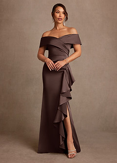 Azazie Kirsty Brudens mor kjoler Skede Off-Shoulder Stræk satin Gulv-længde Kjole image1