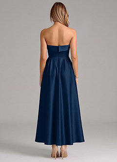 Azazie Lucienne Bridesmaid Dresses Dark Navy A-Line Pleated Stretch Satin Dress image6