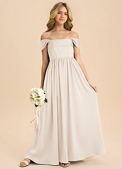 Azazie Hattie Junior White Alabaster A-Line Pleated Stretch Satin Dress image3