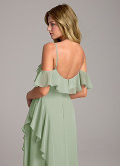 Azazie Aubrie Bridesmaid Dresses Dusty Sage A-Line Off the Shoulder Chiffon Dress image2