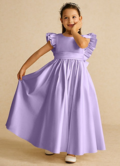 Azazie Piglette Flower Girl Dresses Lilac A-Line Bow Matte Satin Dress image6