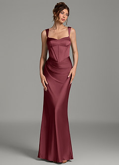 Azazie Mela Bridesmaid Dresses Merlot Sheath Corset Stretch Satin Dress image1