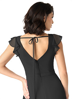 Azazie Claudine Bridesmaid Dresses Black A-Line Flutter Sleeve Chiffon Dress image6
