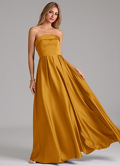 Azazie Lucienne Bridesmaid Dresses Butterscotch A-Line Strapless Stretch Satin Convertible Dress image8