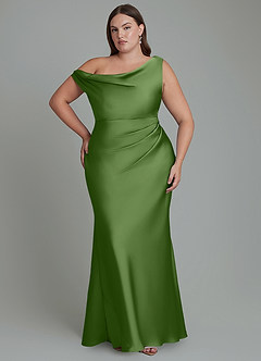 Azazie Emerson Bridesmaid Dresses Basil Mermaid Off the Shoulder Stretch Satin Dress image8