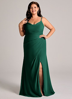 Azazie Deandra Bridesmaid Dresses Emerald Mermaid Pleated Chiffon Dress image7