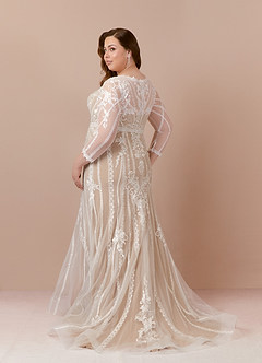 Azazie Yoki Hochzeitskleider Meerjungfrau-Linie Schaufel Tüll Kleid Diamantweiß Nude image10