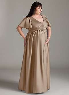 Azazie Verna Maternity Bridesmaid Dresses A-Line Ruched Stretch Satin Floor-Length Dress image12