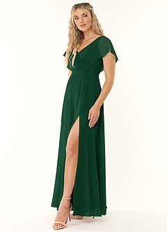 Azazie Rylee Bridesmaid Dresses Dark Green A-Line Pleated Chiffon Dress image3
