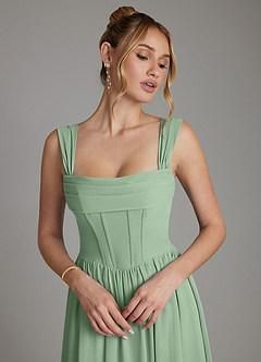 Azazie Caterina Bridesmaid Dresses Matcha A-Line Corset Chiffon Dress image3