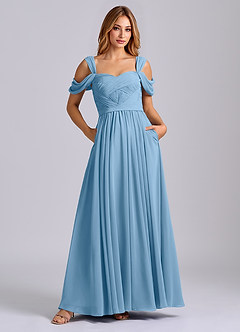 Azazie Koa Final Sale Steel Blue A-Line Off the Shoulder Chiffon Dress image1