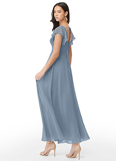 Azazie Bondi Bridesmaid Dresses Dusty Blue A-Line Ruched Chiffon Dress image4