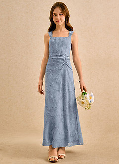 Azazie Brookie Girls Formal Flower Girl Dresses Dusty Blue A-Line Sleeveless Floral Burnout Dress image4