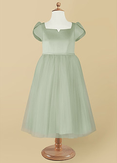 Azazie Malinda Final Sale Dusty Sage Ball-Gown with Sleeves Tulle Dress image7