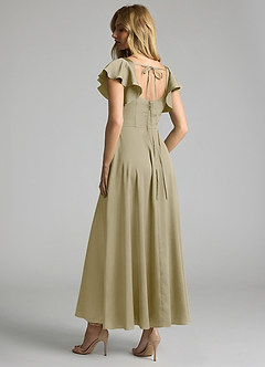 Azazie Bondi 신부 들러리 드레스 A라인 셔링 스트레치 새틴 발목 길이 드레스 image2