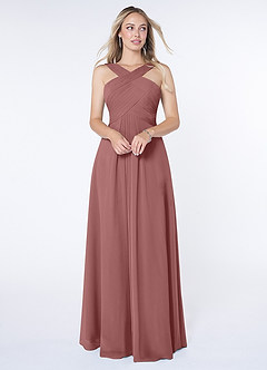 Azazie Kaleigh Bridesmaid Dresses Desert Rose A-Line Pleated Chiffon Dress image1