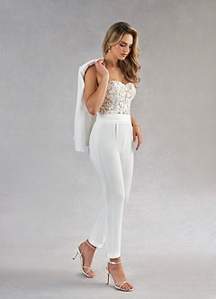 Azazie Tiffany Wedding Dresses Diamond White Nude Pant Styles Lace Stretch Crepe Dress image8