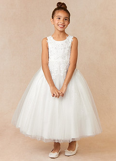 Azazie Pippi Flower Girl Dresses Diamond White Ball-Gown Lace Tulle Dress image1