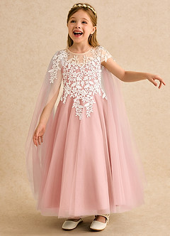 Azazie Dandelion Blumenmädchenkleider Ballkleid Spitze Kleid Rosettenrosa image1