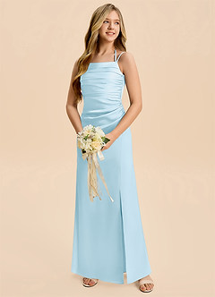 Azazie Nova Junior Sky Blue Sheath Pleated Stretch Satin Dress image3