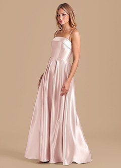 Azazie Lucienne Abiti da Damigella Abito A-Line in Raso Metallizzato Plissettato Rosa Rossore image4