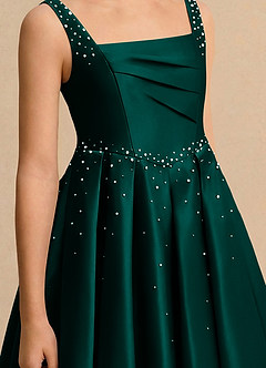 Azazie Jello Jurken voor bloemenmeisjes Baljurk Jurk van Mat Satijn Geplooid Pijnboom image5