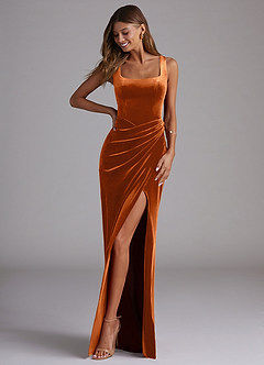 orange velvet wrap dress I'm Enchanted Rust Orange Velvet Off-the-Shoulder Maxi Dress