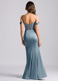 Azazie Alyce Final Sale Dusty Blue Mermaid Off the Shoulder Stretch Satin Convertible Dress image2